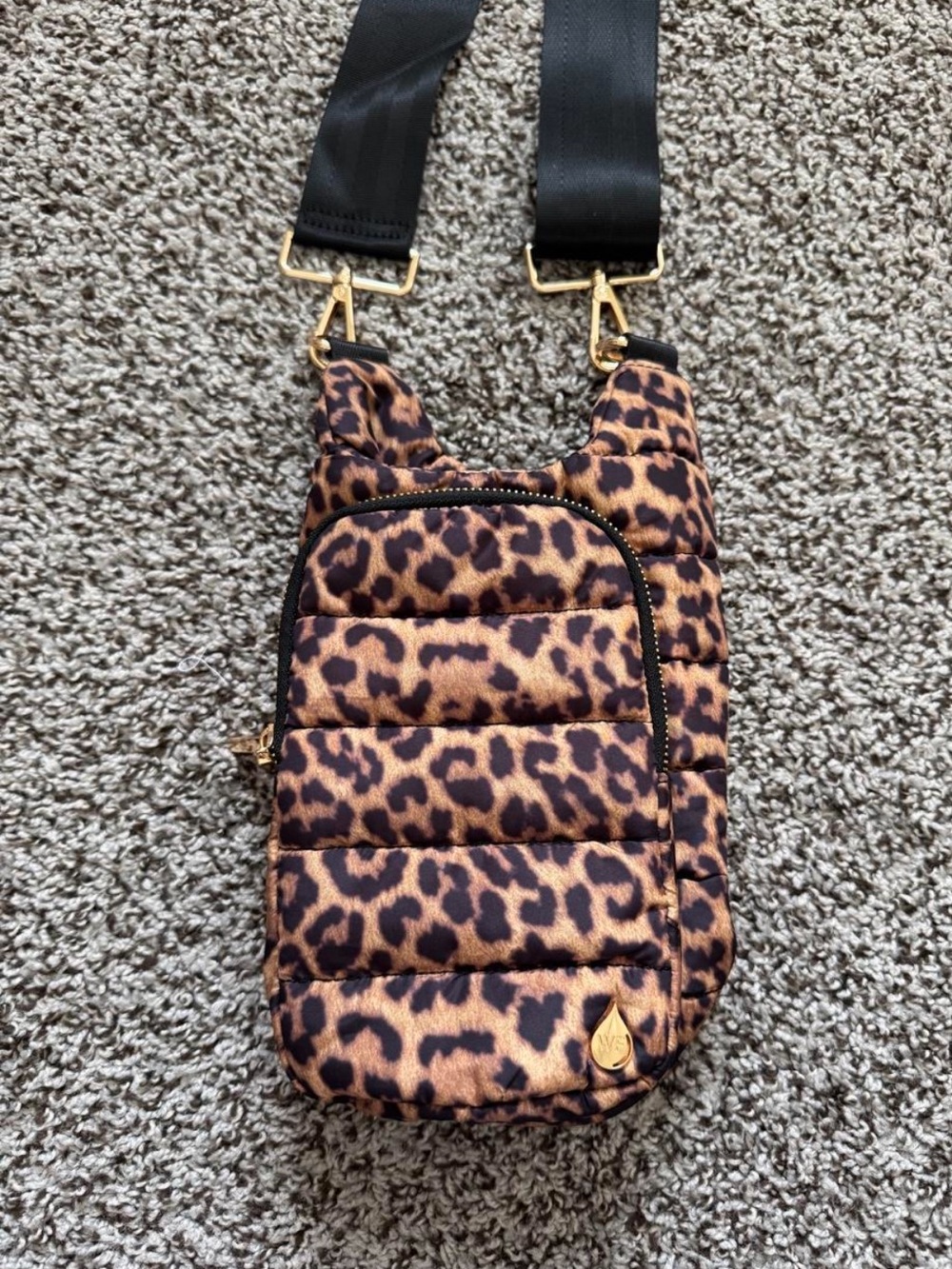 Leopard Quilted Crossbody Puffer Bag with Wide Strap